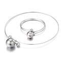 Conjunto de joyas de acero inoxidable plateado con gargantilla y brazalete de esferas huecas - Color Acero (KS40745-Z)