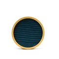 Round bamboo jewelry tray with dark teal velvet slots for rings and stud earrings - Round Slot Ring Tray / Blue