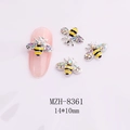 Macro detail of alloy bee nail art charm with colorful rhinestones, size 14x10mm - Silver Base Blue Enamel Bee Style (8361)