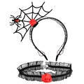 Halloween headband and choker set with red roses, black cobwebs, and spider details - 27# Classic Black Red Set