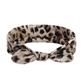 Wide leopard print bohemian yoga headband with bow detail on a plain white background - Khaki Leopard