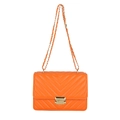 Orange quilted chain crossbody bag with V-shaped stitching and golden metal clasp - Orange