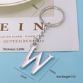 Polished silver metal letter W keychain with heavy duty ring and 3.8mm thick pendant - Letter-W