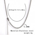 Silver stainless steel wheat chain necklace 1.2mm width with lobster clasp 45+5cm - 1.2mm Wheat Chain - Silver