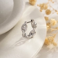 Silver chain-link huggie earring with micro-paved cubic zirconia in elegant setting - Silver (Single Piece) (A909-2#)