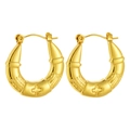 Gold-plated stainless steel chunky hoop earrings with vertical stripes and cross engraving - Vintage Cross Embossed
