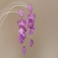 Elegant purple fabric flower tassel earrings with golden metal chain and matte resin petals - 115# Silver Pin - Purple