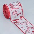 Faux linen Christmas ribbon with red Merry Christmas text and snowflake patterns - White Red Merry Christmas Letters (Style 2)
