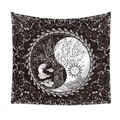 Detalle de tapiz bohemio en blanco y negro con árbol de la vida y patrones mandala - Qy611-12 / 73*95CM (Cepillado)