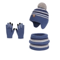 Set invernale in maglia blu per bambini con cappello a pompon, scaldacollo e guanti touch - Blu