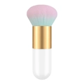 Detail of soft pink and green gradient bristles on a portable chubby foundation brush - Small Chubby White Gold Blue Smurf Hair (With Net)