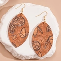 Orecchini boho in sughero a forma di foglia con motivi a farfalla e floreali su pietra - Farfalla Marrone Forma di Foglia (1#)