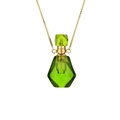 Green aventurine crystal flame perfume bottle pendant necklace with fine gold chain - Emerald Green Crystal