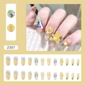 Press-on-Nägel Set Z307 mit 3D-Bär und Tulpen Motiven auf Nude-Untergrund - Z307 Süßigkeitenbär