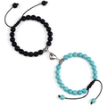 Bracelets de couple en œil de tigre et pierre mate avec fermoir cœur aimanté - Pierre Mate + Turquoise