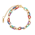 Colorful enamel link chain bracelet in gold finish with adjustable lobster clasp - B2143-Colorful Enamel Chunky Chain Bracelet