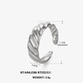Silver adjustable stainless steel croissant ring with twisted geometric design - Adjustable Open / Silver