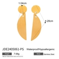Detail of golden stainless steel drop earrings showing measurements and brushed texture - JDEW2407007-Semicircle Drop