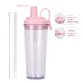 Double-wall plastic tumbler with pink magnetic handle and 1.2cm wide straw for boba - 24oz / Light Pink