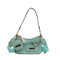 Mint green crescent handbag with round coin purse and logo patterned strap - Green