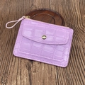 Light purple faux leather card holder with crocodile pattern and golden zipper detail - Violet