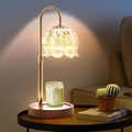 Elegant floral glass wax melting lamp with golden curved metal stem and circular wood base - British Standard Plug For Timed Dimming / Mz-025 Champagne Gold + Round Walnut Color Lifting Model