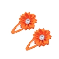 Set of two orange floral fabric hair clips with sparkling rhinestone centerpieces - Orange