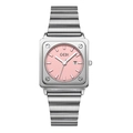 Reloj cuadrado minimalista GEDI con esfera rosa claro y correa de acero cepillado - Caja Plateada Esfera Rosa