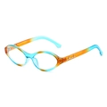 Retro oval sunglasses with stylish blue and orange gradient frames and gold temple logos - Blue Orange Frame