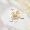 Golden heart pendant with white mother of pearl and small rhinestones, size 22.3x17mm - Double Heart Style
