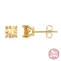 S925 sterling silver stud earrings with round yellow gemstone and gold finish - Yellow Round 4-Prong - Gold