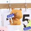 Cute Capybara desk figure with blue sign board for creative office desktop decoration - 1188-35 Brown Bear Doll