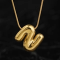 Chic gold bubble letter necklace with a 3D metallic pendant and fine snake chain - Gold (N) (Large)