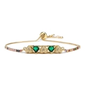 Adjustable gold bracelet with green heart zircons and colorful pavé stones - Gold Green Heart