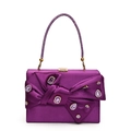Elegante lila Satin-Abendtasche mit glitzernder Strass-Schleife und Perlengriff - Lila