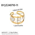 Golden hollow ring with R letter and heart pattern featuring sparkling crystal accents - Letter R Hollow Style (BYJZ240710-11)