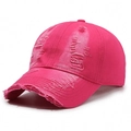 Distressed vintage baseball cap in bright pink wash with street style ripped details - Adjustable / Rose Red