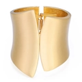 Modern minimalist wide gold bracelet featuring a matte frosted finish and spring hinge - Matte Frosted Spring Hinge (SZYS-001HJ-J)
