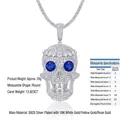 Hip hop S925 silver skull pendant with moissanite stones and blue eyes on tennis chain - Skull Pendant
