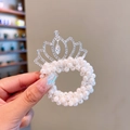 Children's white pearl hair ring featuring a silver crown ornament with sparkling rhinestones - Water Drop Crown
