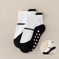 Non-slip baby floor socks with Mary Jane shoe design in black and white pattern - Black / 8 Months-2 Years XS (Foot Length 9-12cm)
