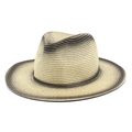 Vista dettagliata del cappello di paglia intrecciato con sfumatura grigia elegante - M (56-58cm) / Beige + Nero