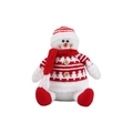 Classic plush snowman doll featuring a red striped knit hat and snowflake sweater - Snowman