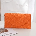 Bright orange woven straw envelope clutch bag with semicircular flap and metal hardware - 26*17cm / Orange