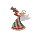Christmas angel brooch pin with golden finish and colorful crystal rhinestones - Angel with Horn (C1853-5)