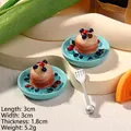 Miniature resin pancake fridge magnet with blueberries, strawberries and tiny silver fork - Blue Plate Blueberry Pudding