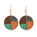 Boucles d'oreilles géométriques en alliage et patchwork de bois avec crochet élégant - Modèle 7 (Patchwork Couleur Rond)