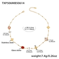Conjunto de joyas de acero inoxidable dorado con collar de trébol y piedras de vidrio - TXP506-Collar Dorado con Piedra Rosa Facetada (38+5cm)