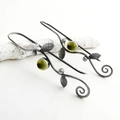 Bohemian leaf and vine drop earrings in vintage silver with green rhinestones - Yellow Green (Q)