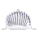 Silver shell-shaped acrylic evening clutch bag with metallic mirror finish and chain - Silver
